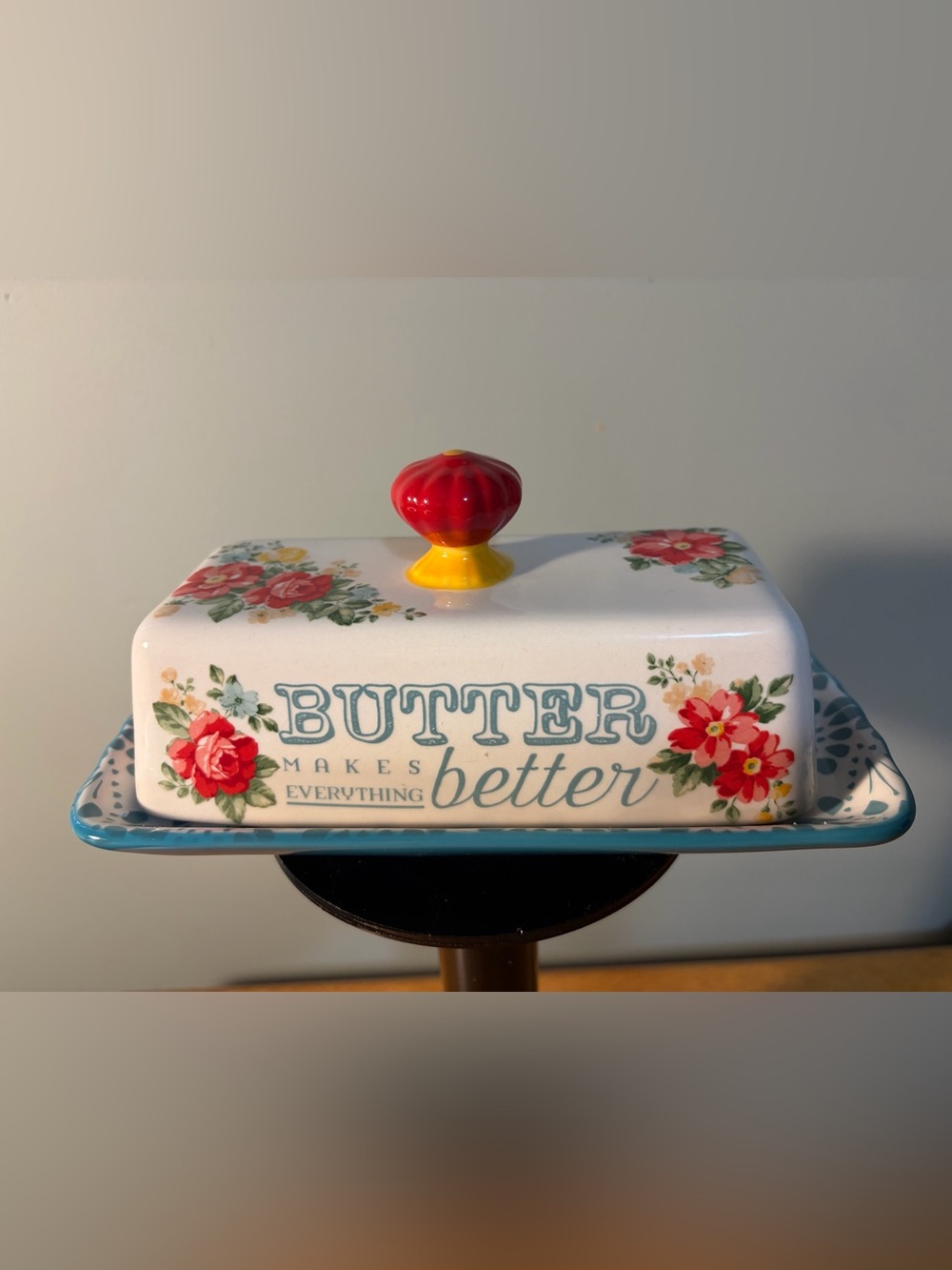 Pioneer Woman Vintage Colorful Floral Butter Dish Stoneware - 116254.01. Pretty!